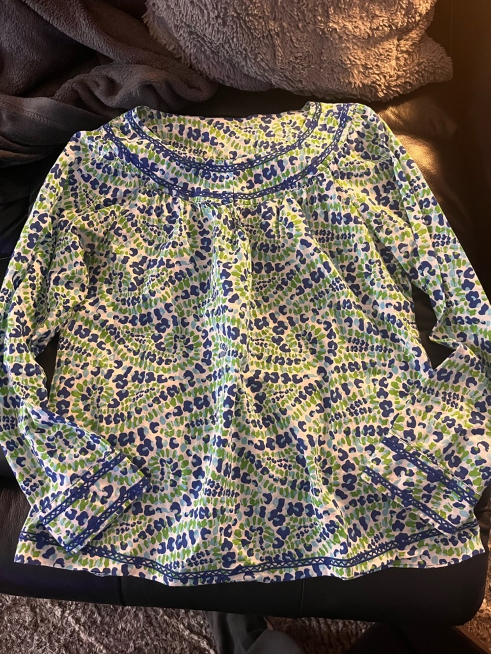 Vineyard Vines Blue and Green Printed Long Sleeve Tunic Size Small